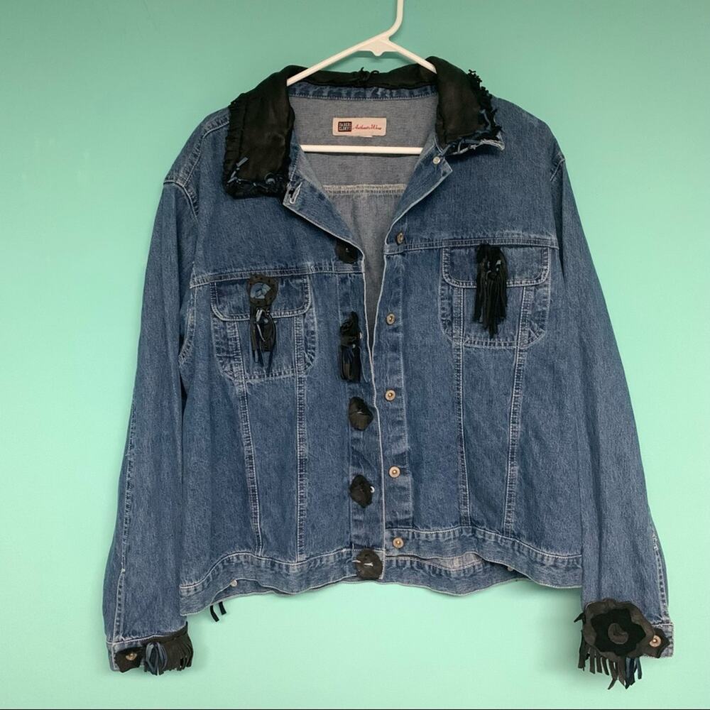 Faded Glory Vintage Denim Jacket with Leather Embellishments